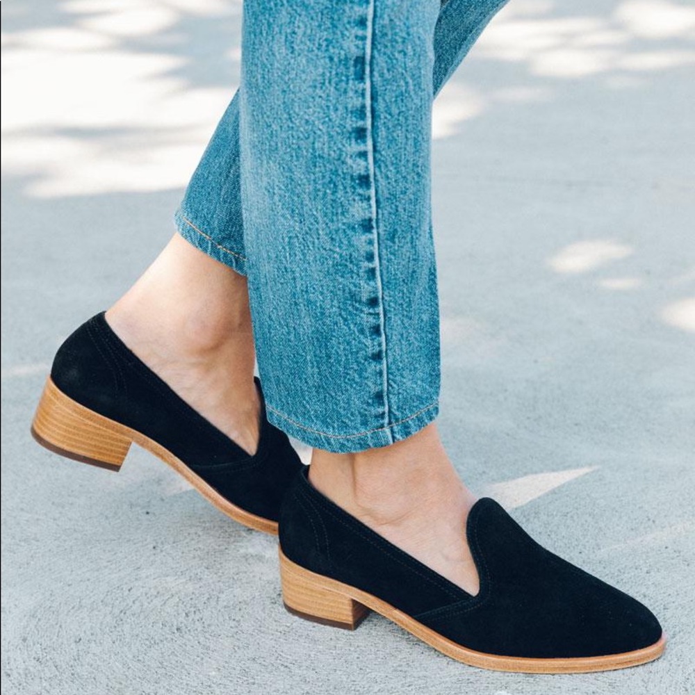 Soludos Sophia block heel loafers, black, size 6